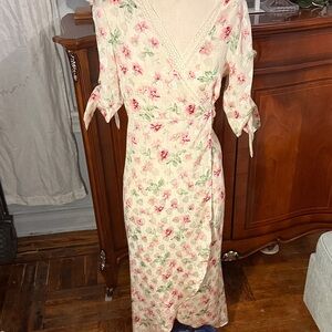 Topshop Floral Wrap Dress with Pink and Green Accents